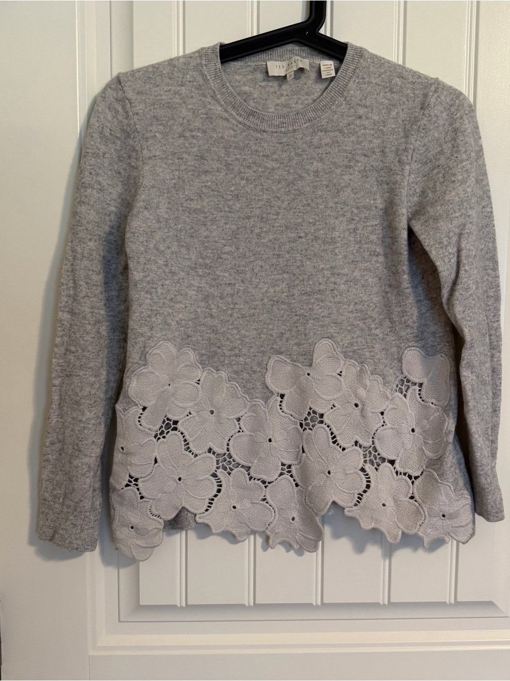 Ted Baker Gray Sweater with Lace Floral Hem